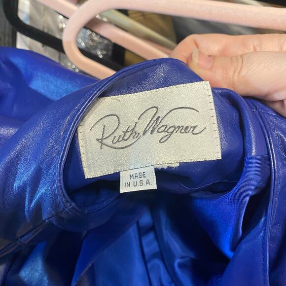 Vintage Ruth Wagner Genuine Leather Jacket Blue Kimono Dolman Sleeve M/L USA - Picture 4 of 11